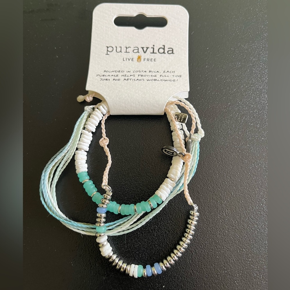 Pura Vida bracelets set of three NWT, Silver and green